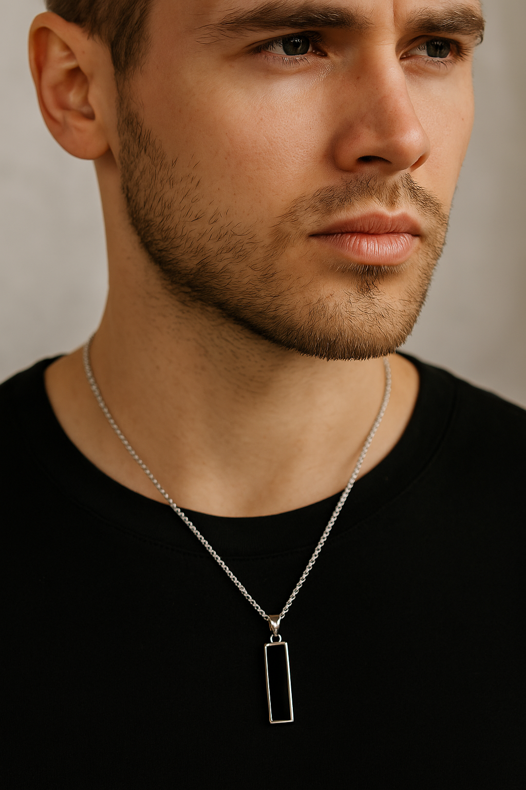 Men sliver plated stainless steel Textured Pendant with chain.