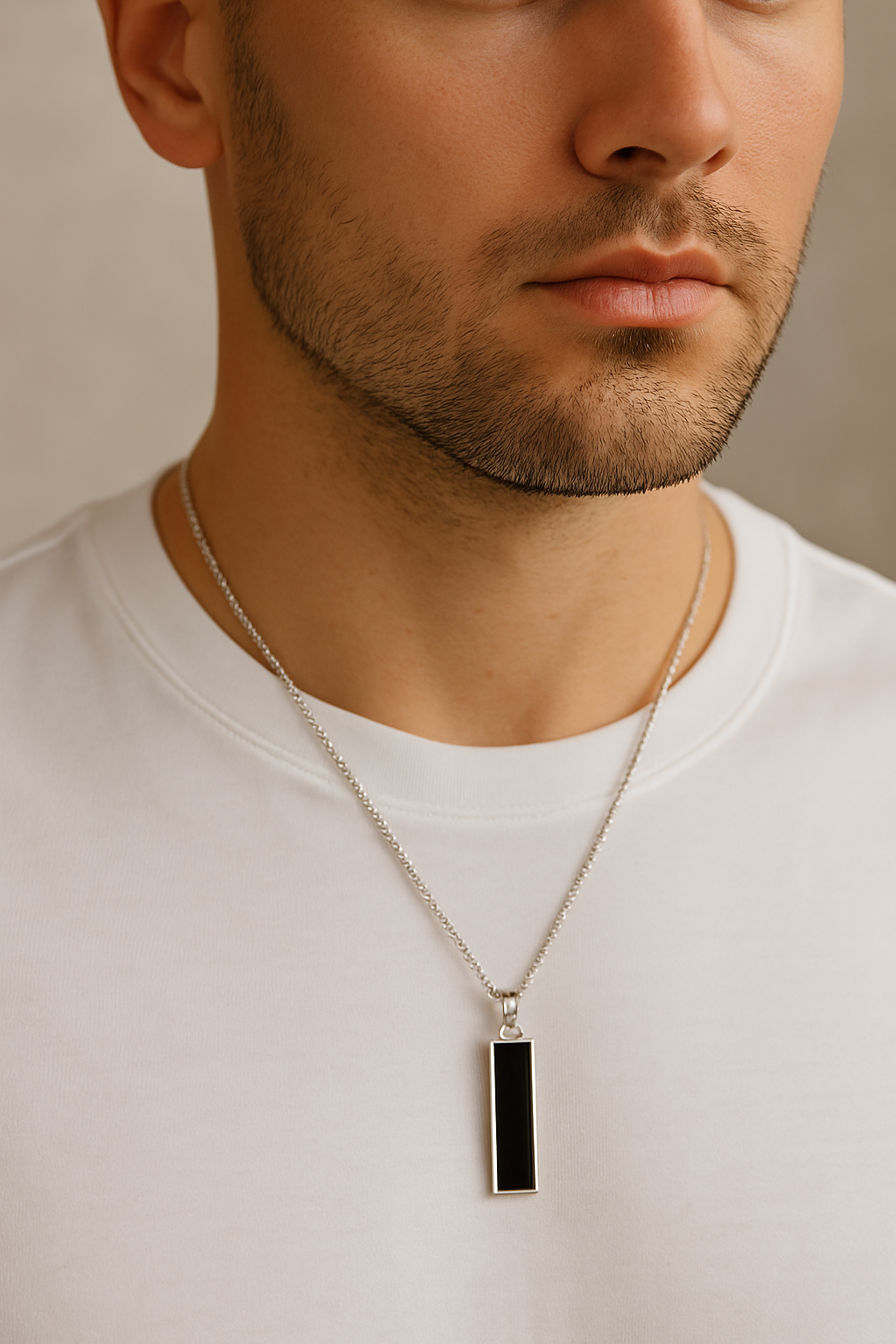Men sliver plated stainless steel Textured Pendant with chain.