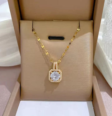 Gold Plated Square Shape AD Stone Necklace