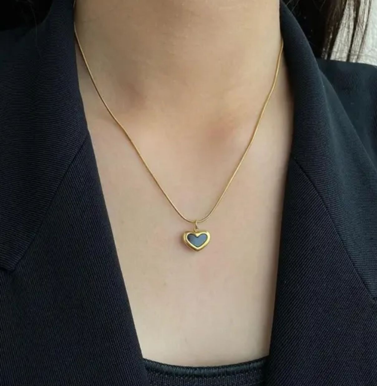 Gold plated Black Heart Necklace