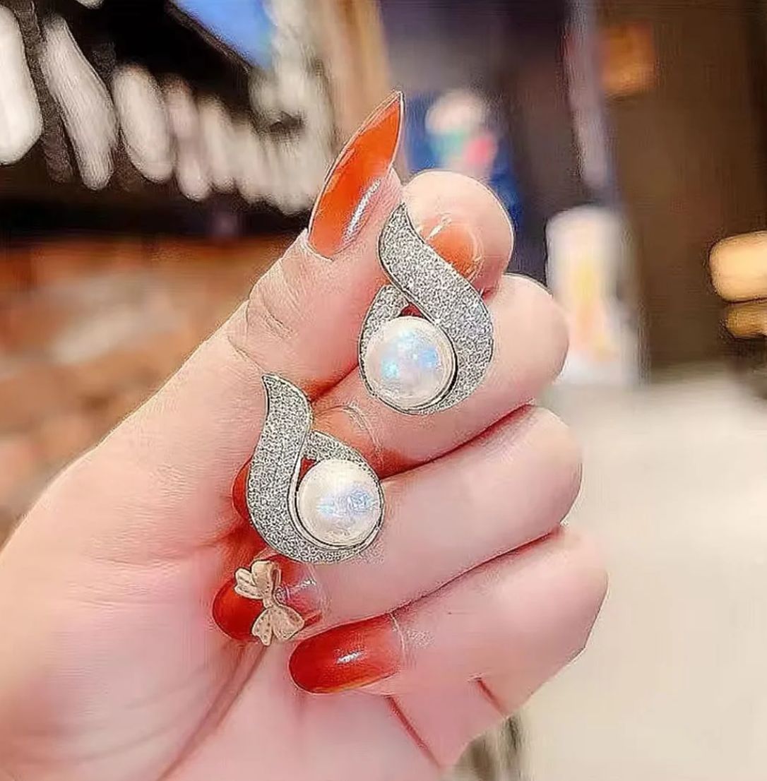 Zercon Pearl stone stud Earrings for girls and women