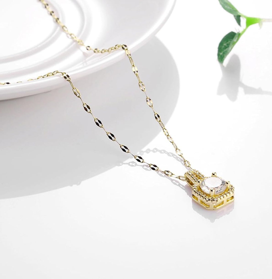 Gold Plated Square Shape AD Stone Necklace