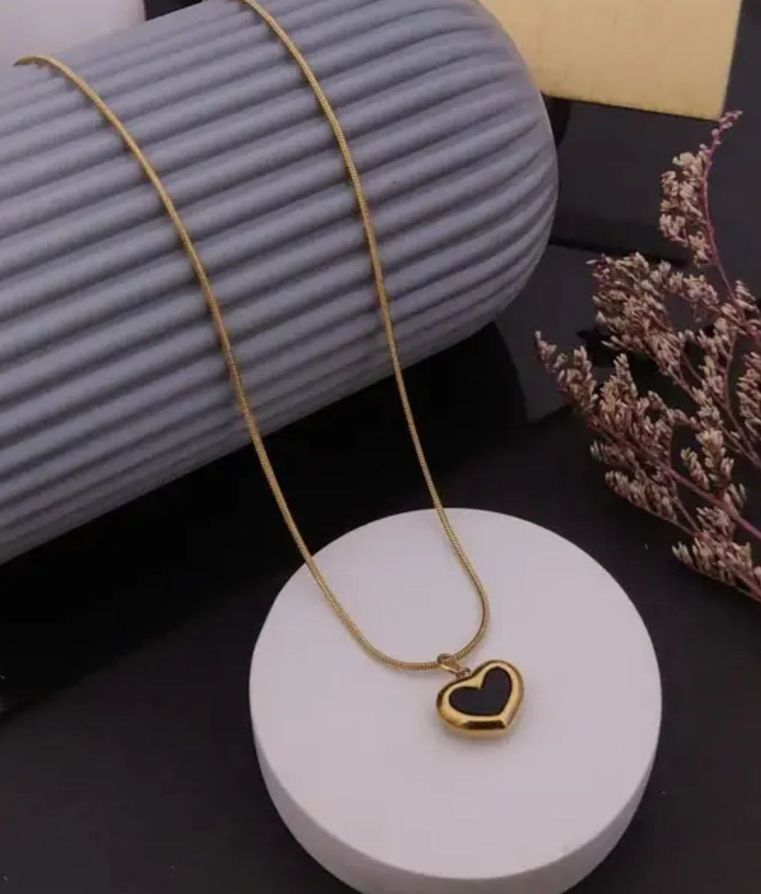 Gold plated Black Heart Necklace